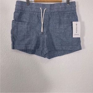 NWT Athleta Blue 100% Linen Pull On Shorts